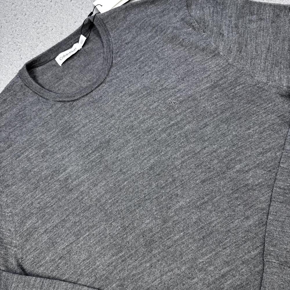 Calvin Klein Sweater Mens Large Gray Extra Fine Merino Wool Crewneck